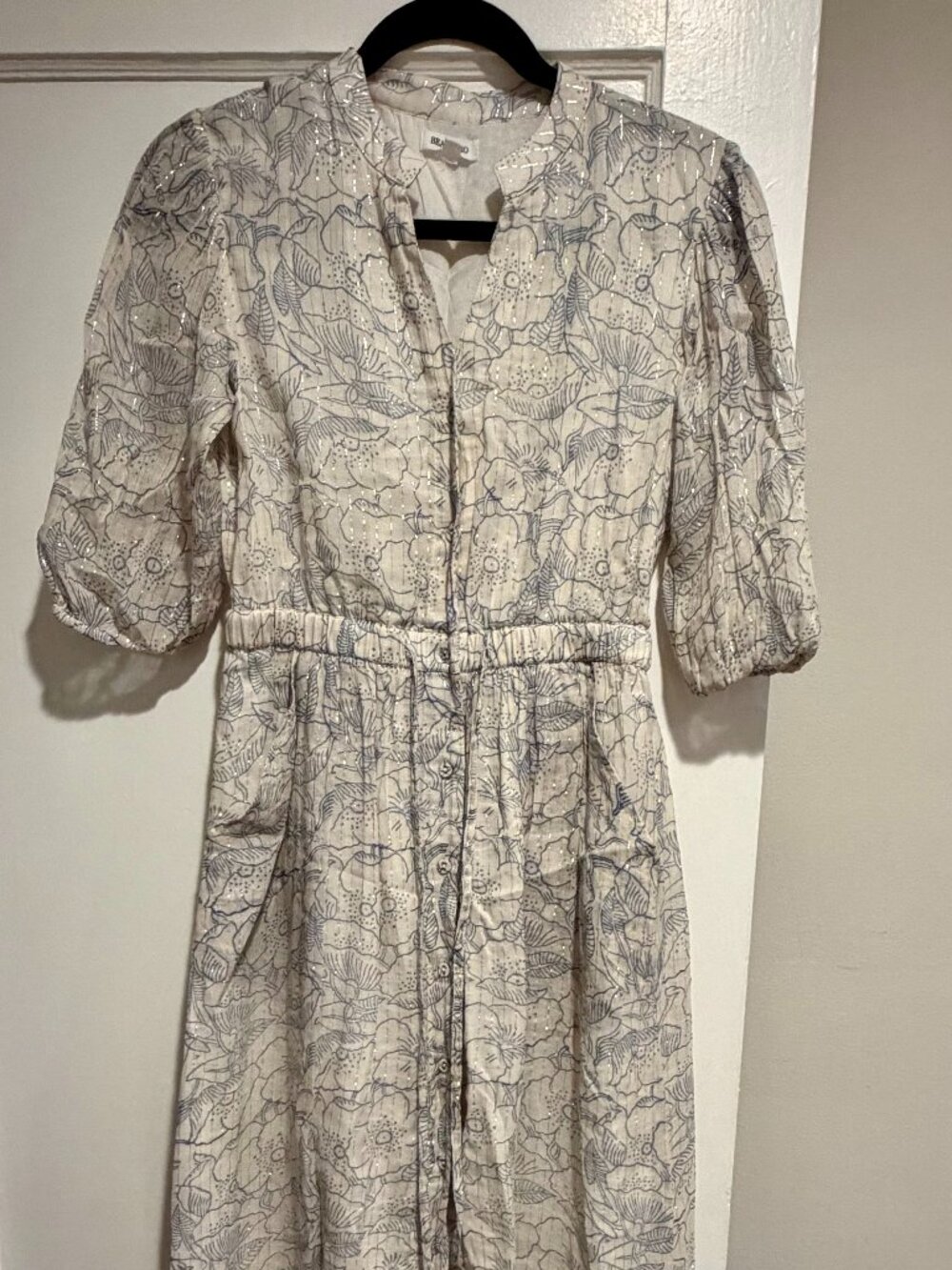 Beau & Ro Long Button Down Dress 100% cotton, handprinted in India, X Small